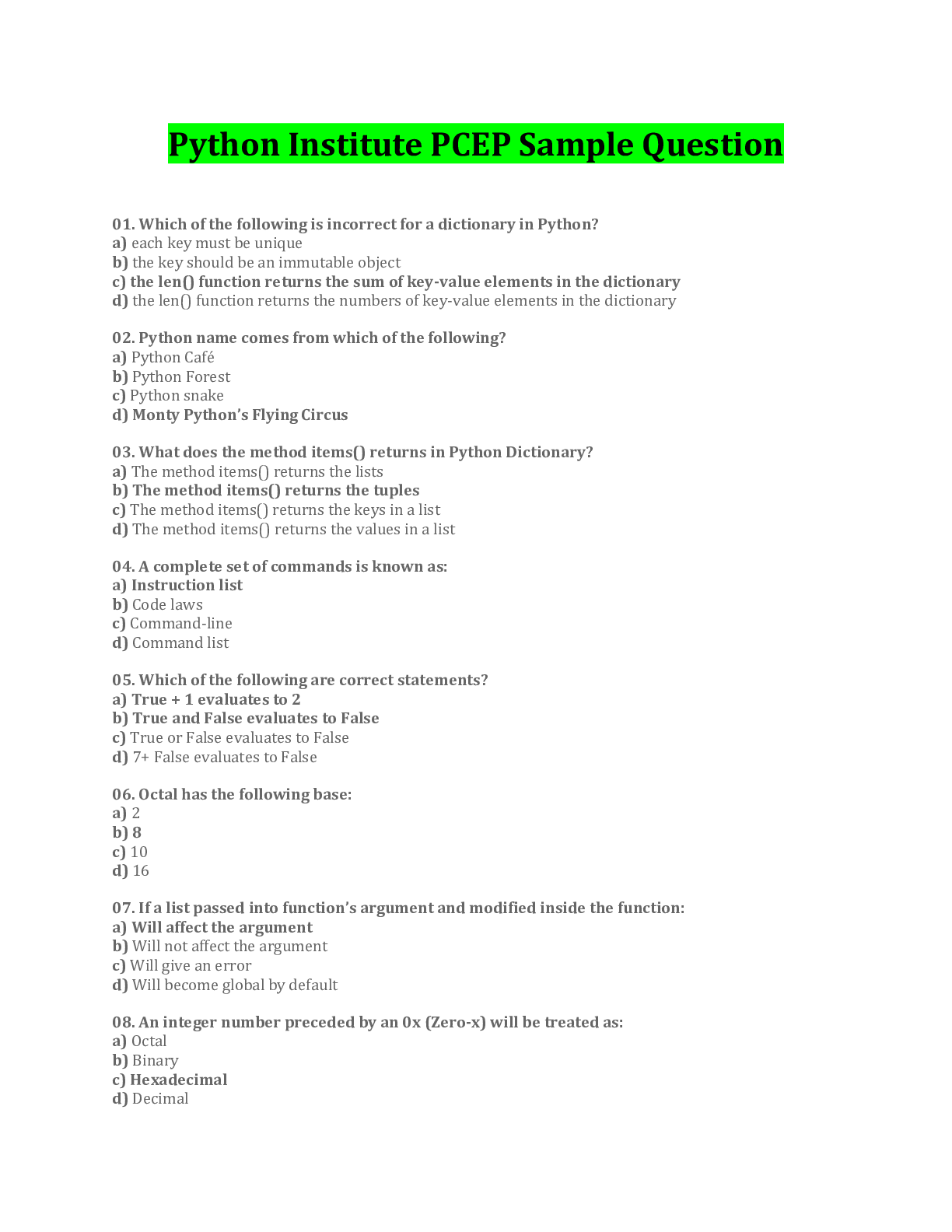Preview image for Python Institute PCEP Sample Question And Answers With Complete Solution